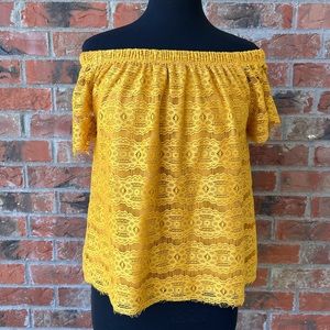 NWOT Yellow Lace Off the Shoulder Top